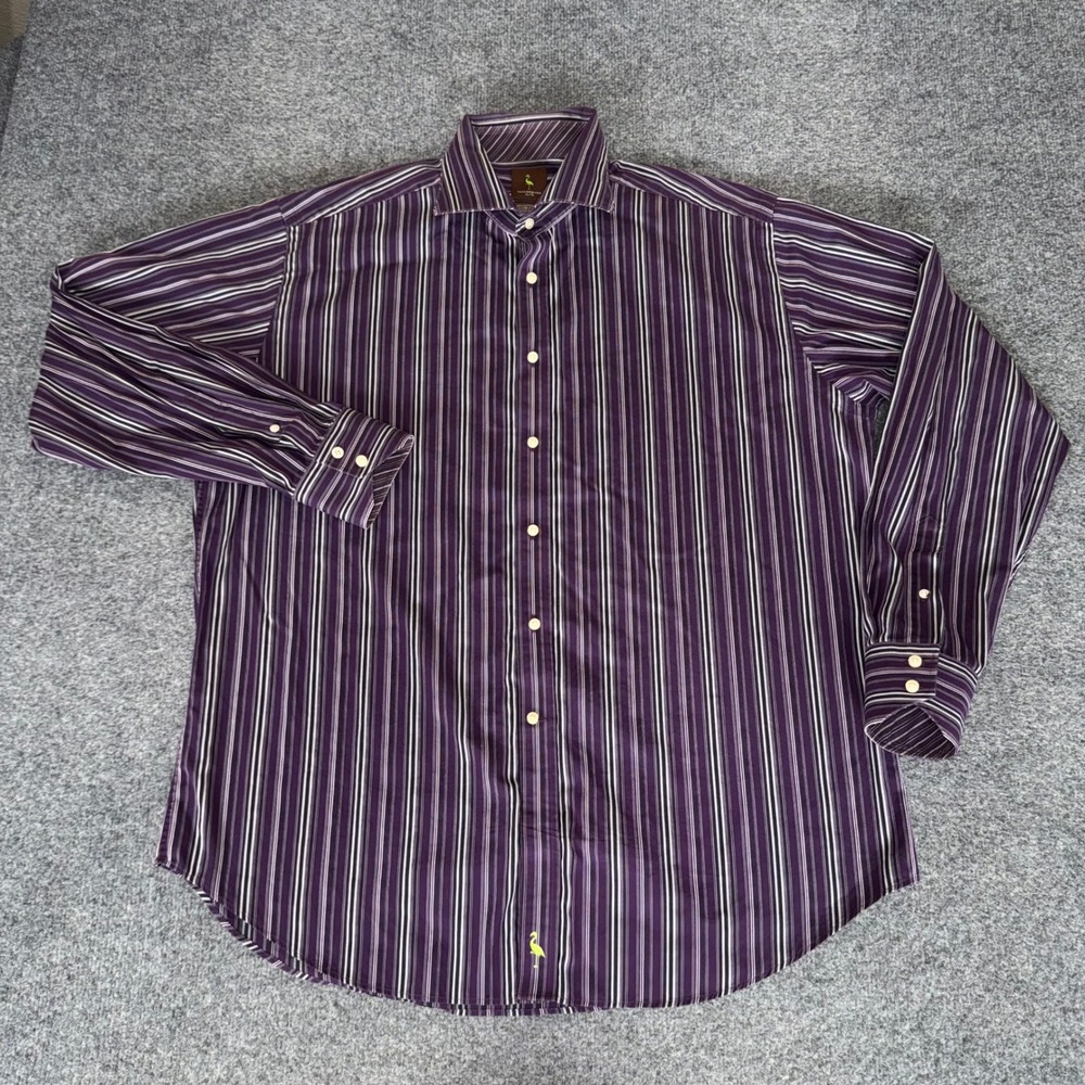 Tailorbyrd Mens XL Purple Striped Button Shirt Long Sleeve Dress Classic Preppy